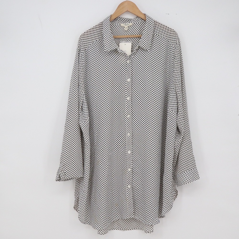 Como Blu Top Women 3X White Polka Dot Button-Down New